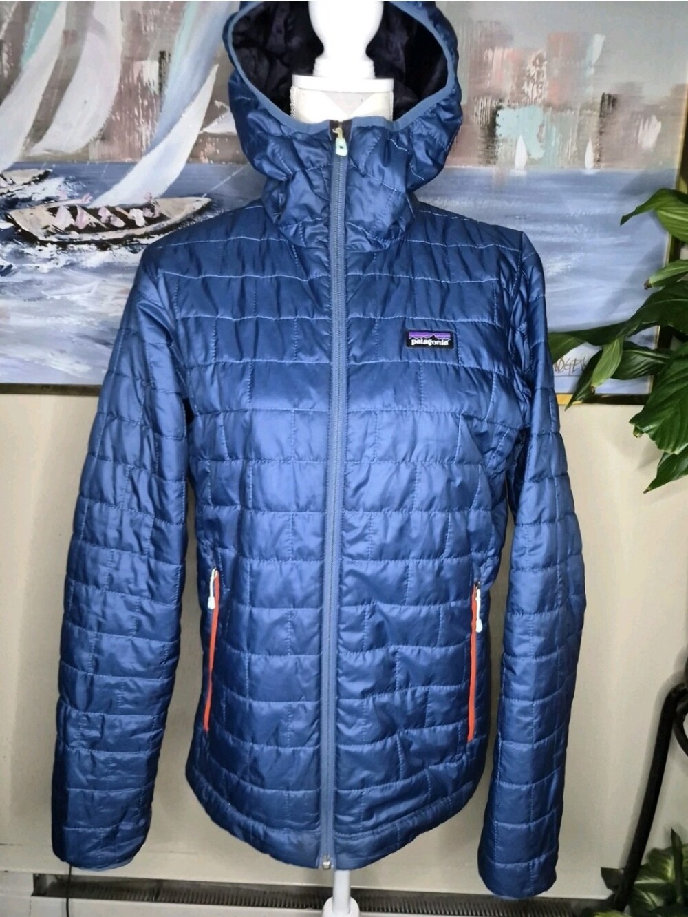 Patagonia Men's Nano Blue Puffer Hooded Lightweight Zip Up Jacket